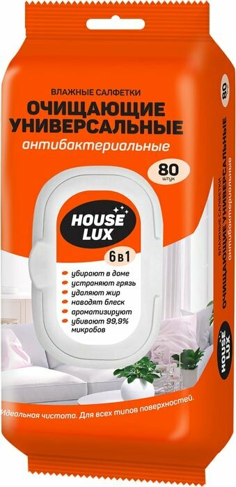 Картинки House Lux Влажные салфетки универсальные антибактериальные 6 в 1, 80 шт