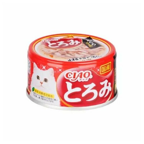 4 ШТ INABA CIAO Влажный корм (консервы) для кошек, куриное филе и тунец магуро с кацуобуси в бульоне, 80 гр.
