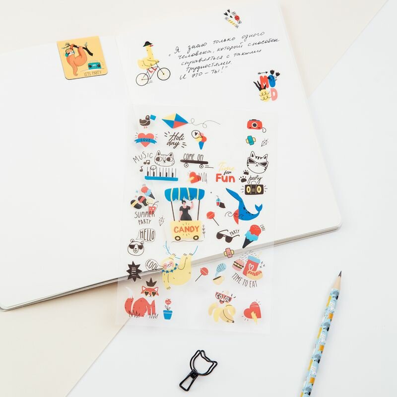 Наклейки ПВХ MESHU "Summer party", 10*21см, 34 наклейки, инд. уп, европодвес