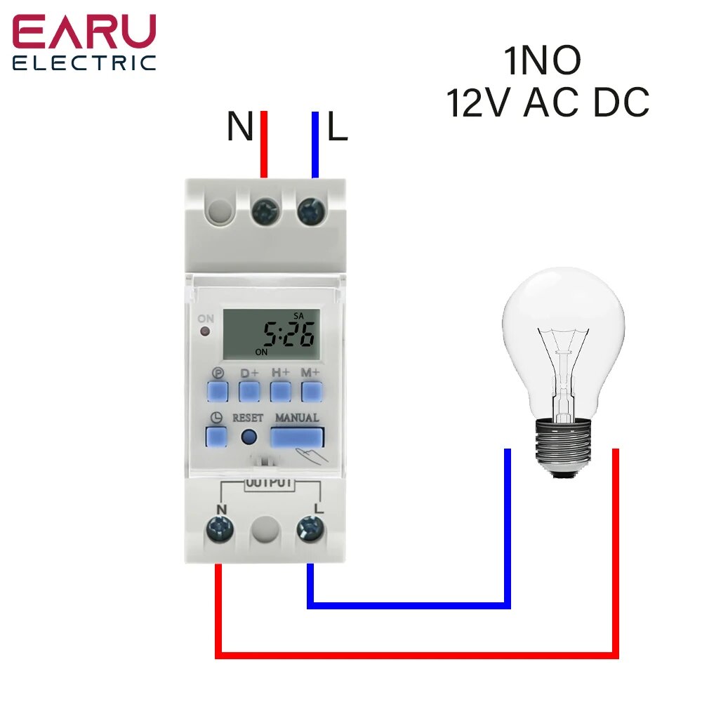 Электронный программируемый таймер EARUELECTRIC 1NO 12V AC DC 15-30A