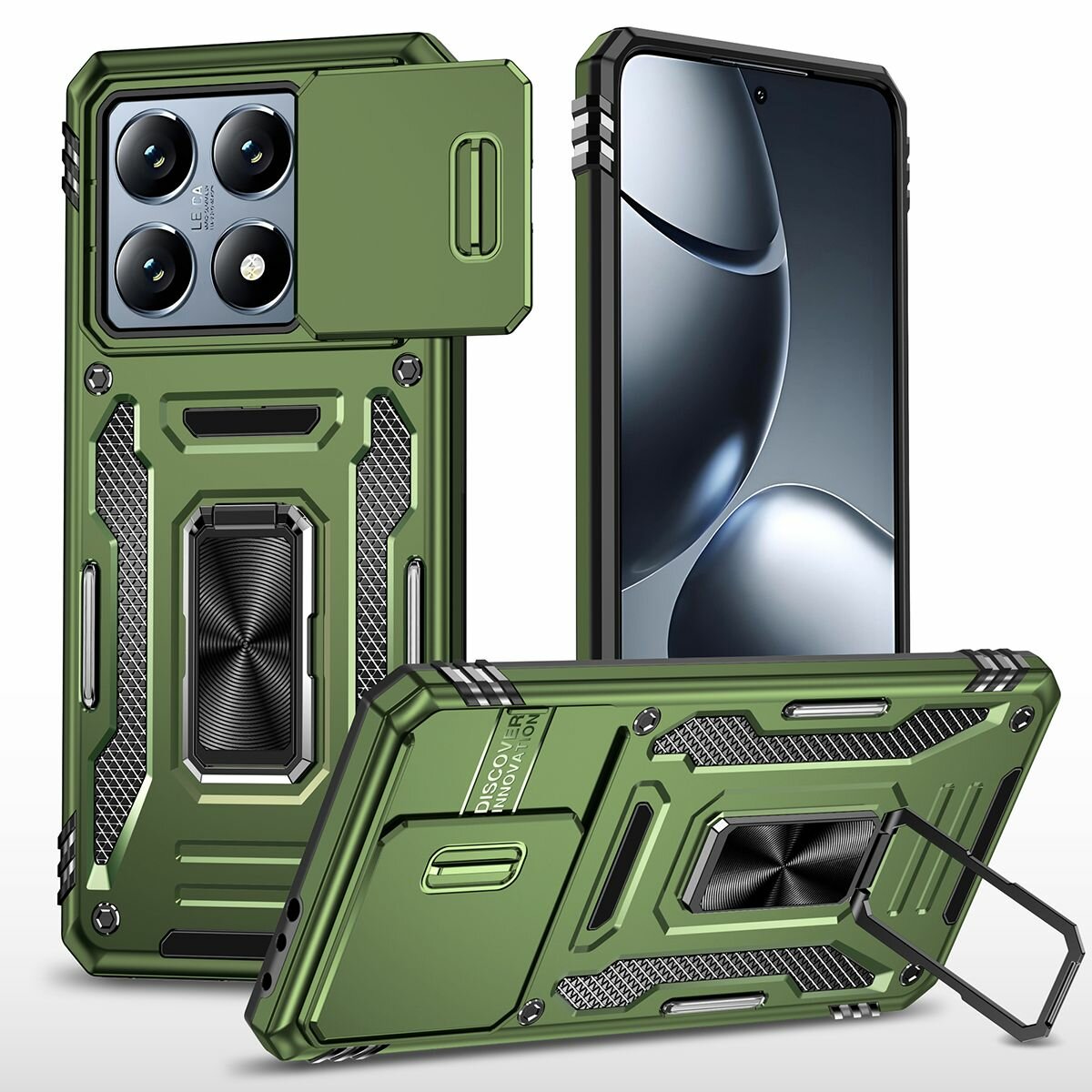 Чехол Safe Case с кольцом и защитой камеры для Xiaomi 14T Pro темно-зелёный