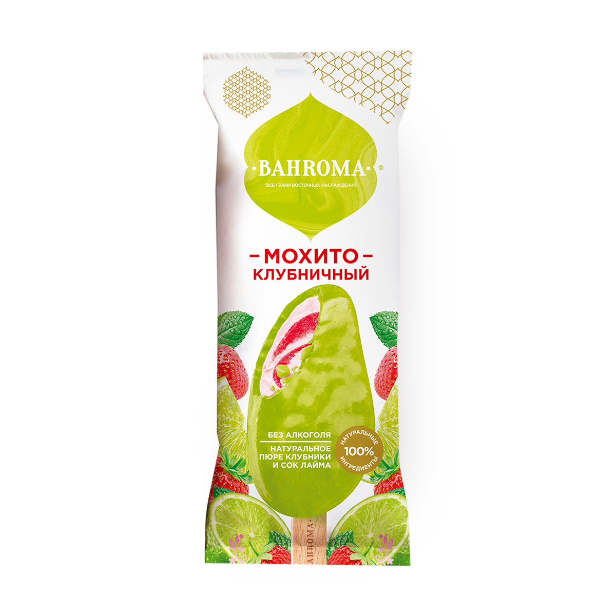 Мороженое Bahroma "Клубничный Мохито", на палочке, в глазури, 75 г