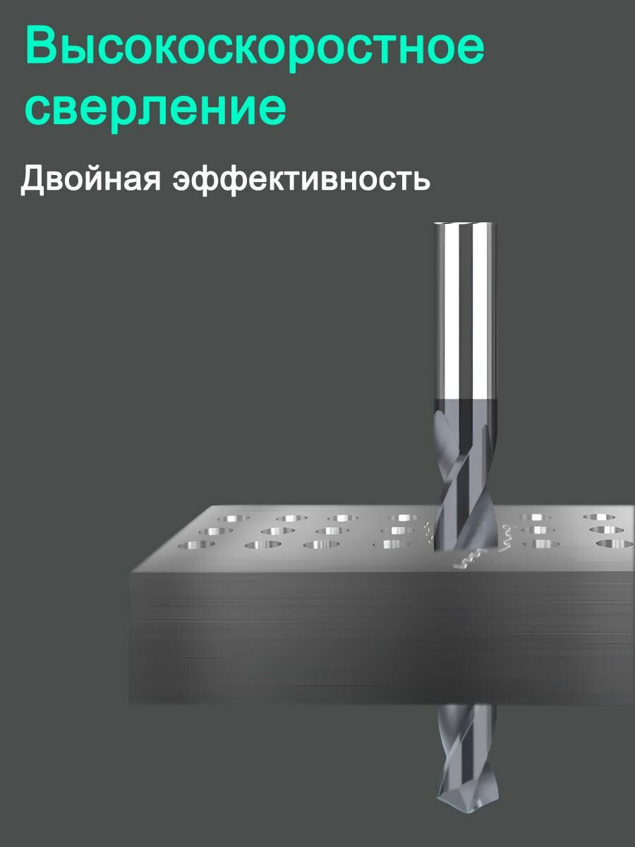 Изображение Сверло карбидное, M1-M3, диаметр 1.5мм, прямое хвостовик 1.5мм, пластичная упаковка, чёрное