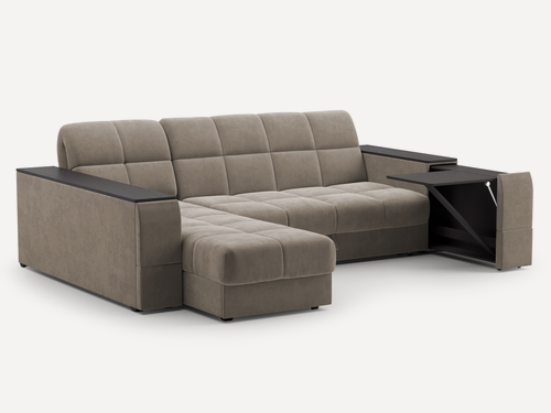 Изображение товара Угловой диван-кровать "Флай", левый, аккордеон, подлокотники короб+столик, велюр, габ. размер дивана 240*214.