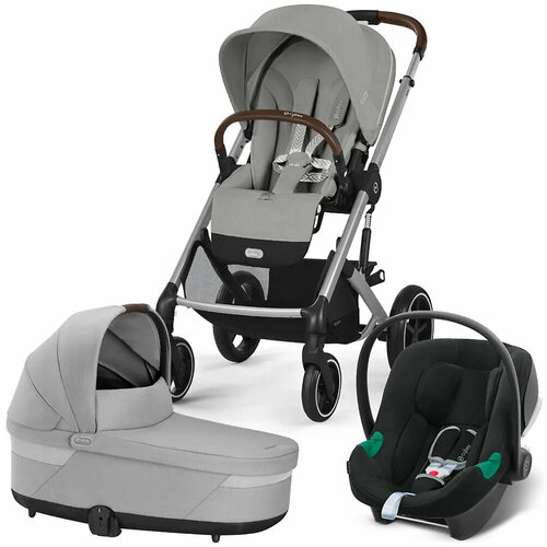 фото Cybex balios s lux travel system 3-в-1 с aton b2 i-size (stone grey 2025 | volcano black с дождевиками)