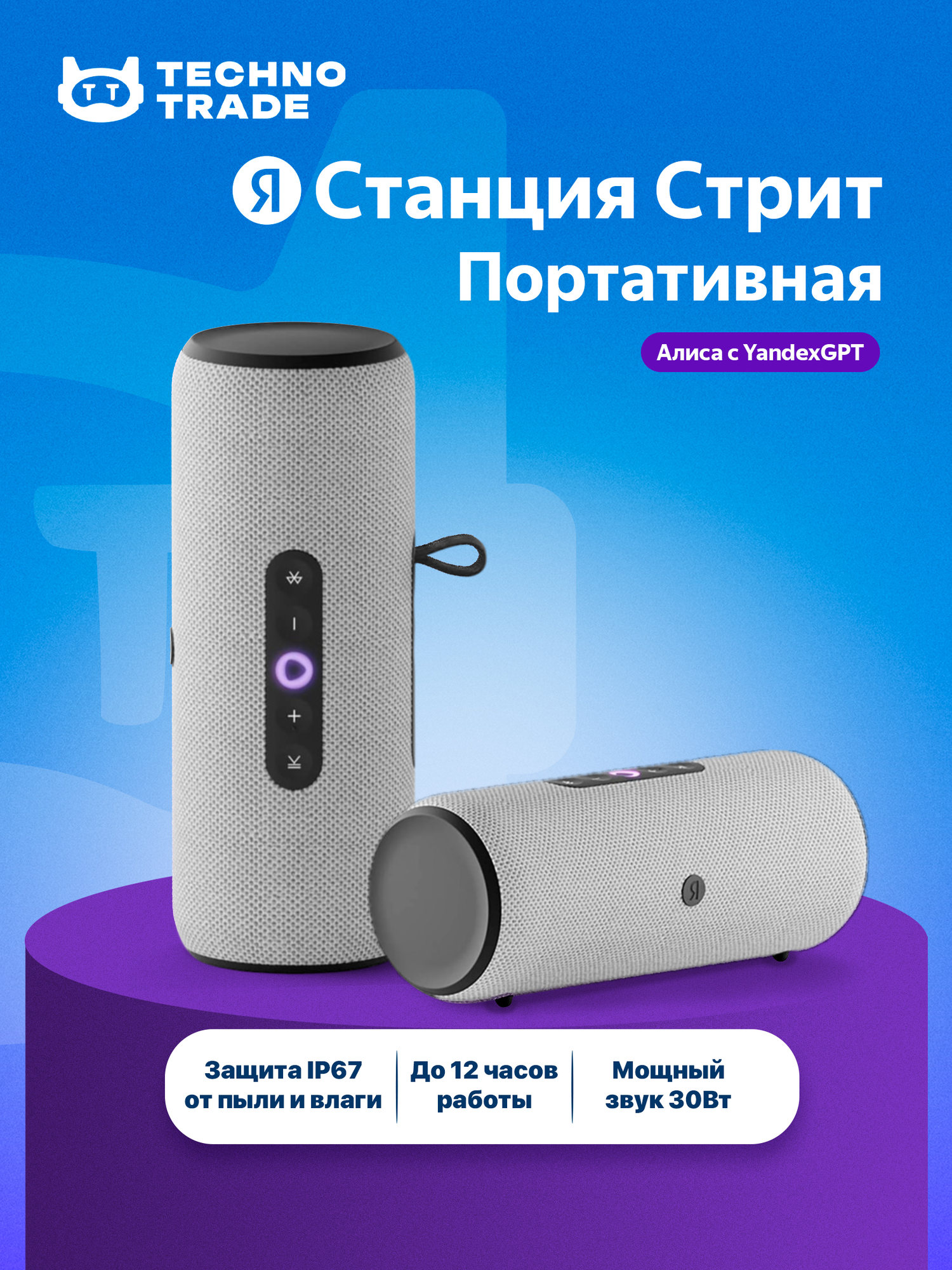 Портативная умная колонка Яндекс Станция Стрит с Алисой 30 Вт серый