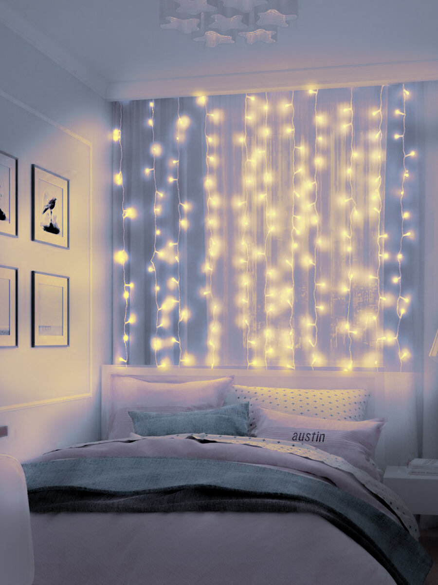 Гирлянда занавес / штора (водопад) SHLights LDCL300C-WW для улицы и для дома, 300 светодиодов, 1.5x2.2 м, IP44 — фото 1