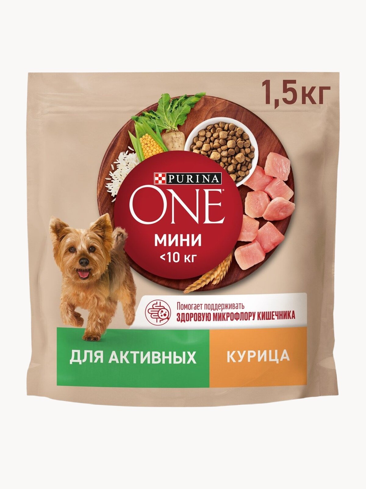 Сухой корм Purina ONE® мини для активных собак мелких пород с курицей и рисом, 1.5 кг