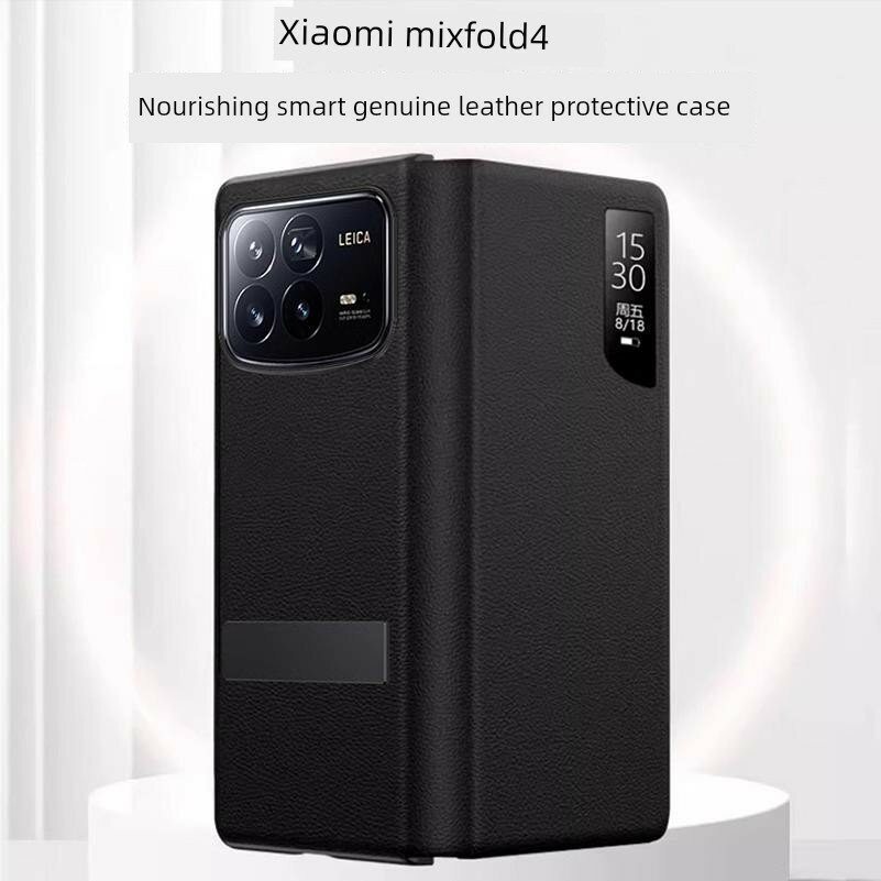 Магнитный чехол-крышка с умным окном для Xiaomi MIX Fold 4, цвет лунный черный, с подставкой