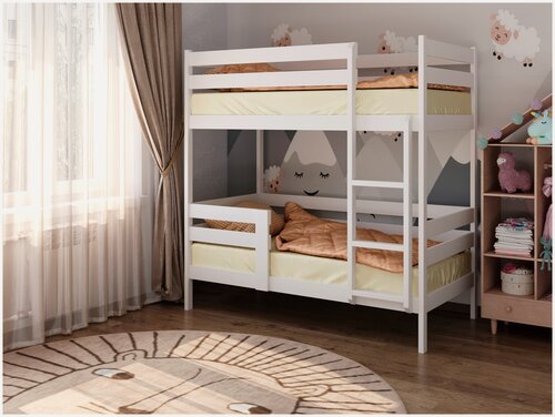 Изображение товара Детская кровать двухъярусная 200х90 "SWEET HOME 3" массив берёзы, белый