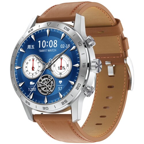 Kingwear Смарт часы KingWear DT70 с bluetooth звонком (Серебристый корпус, 2 сменный ремня (коричневый кожаный, черный силиконовый))