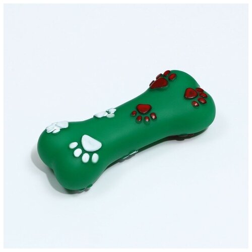 Игрушка пищащая Кость со следами лапок, 9,6 х 3,7 см, тёмно-зелёная