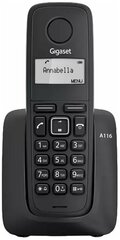 Радиотелефон Gigaset A116, память 50 номеров, АОН, повтор, часы, черный, S30852H2801S301