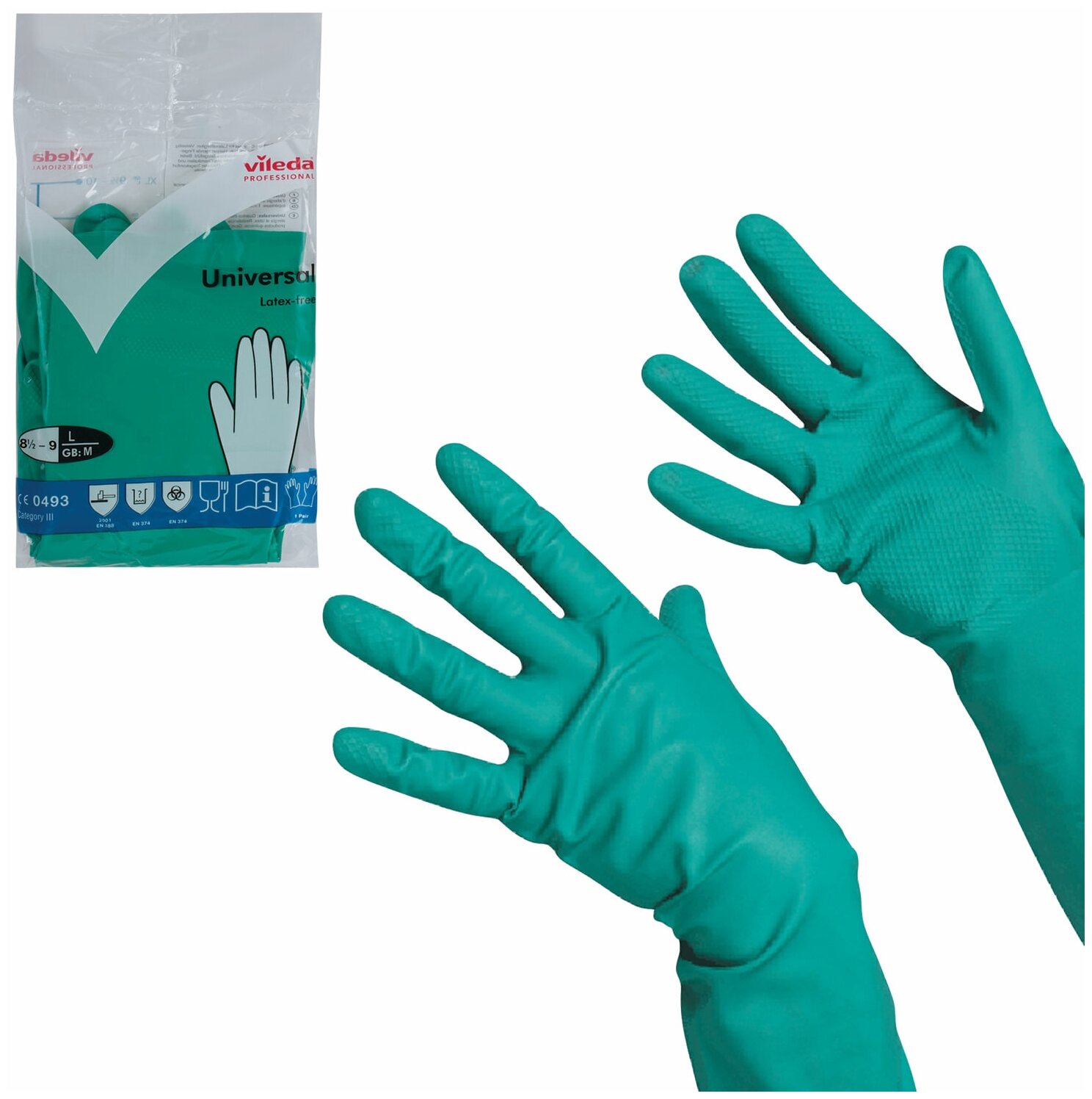 Перчатки хозяйственные нитриловые VILEDA, универсальные, антиаллергенные, размер L (большой), зеленые