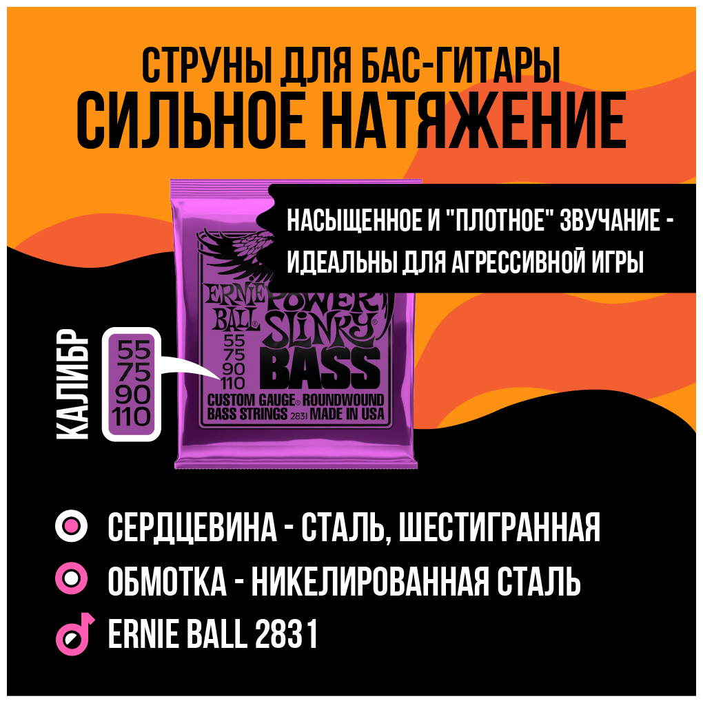 ERNIE BALL 2831 Nickel Wound Slinky Power 55-110 Струны для бас-гитары