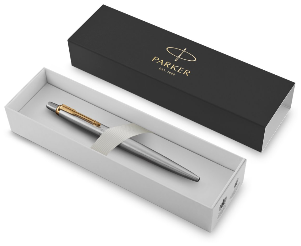 Подарочный набор: Шариковая ручка Parker Jotter Essential, St. Steel GT 1953182 и ежедневник черный