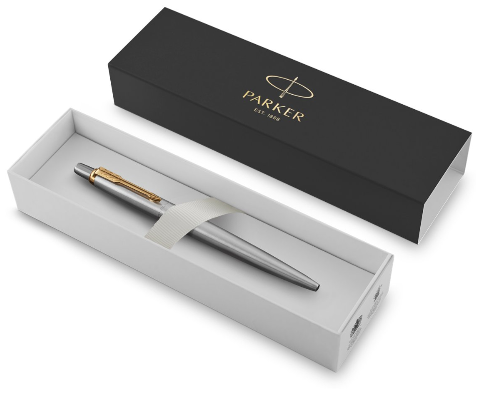 Подарочный набор: Шариковая ручка Parker Jotter Essential, St. Steel GT и недатированный ежедневник черный — фото 1