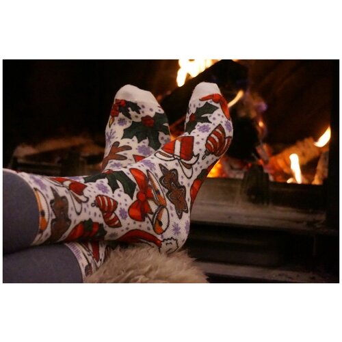 фото Носки шерстянки, размер 35/38, красный, зеленый, белый