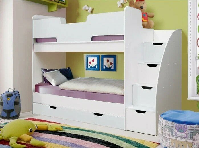 Matrix кровать детская двухъярусная "Junior 9" цвет белый, лестница справа