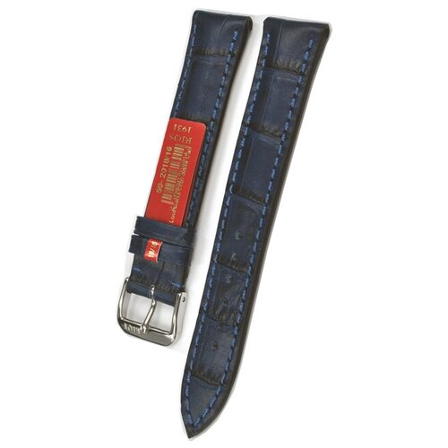 Ремешок Rios1931, натуральная кожа, под рептилию, тиснение, полуглянцевая, матовая фактура, застежка пряжка, прошитый край, размер 18/16 M, синий