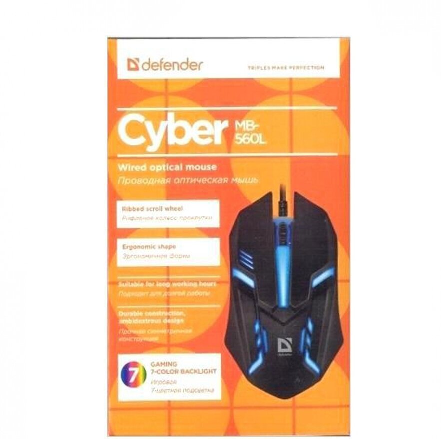 Мышь проводная Defender Сyber MB-560L (3 кн/USB) (игровая)