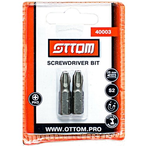 Бита OTTOM PH3x25 мм, S2, 2 шт.