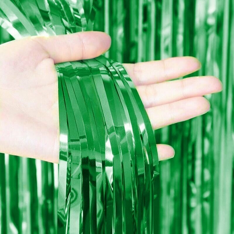 фото Дождик для фотозоны, Мишура, Занавес Зеленый, Металлик, 100*200 см, 1 шт.