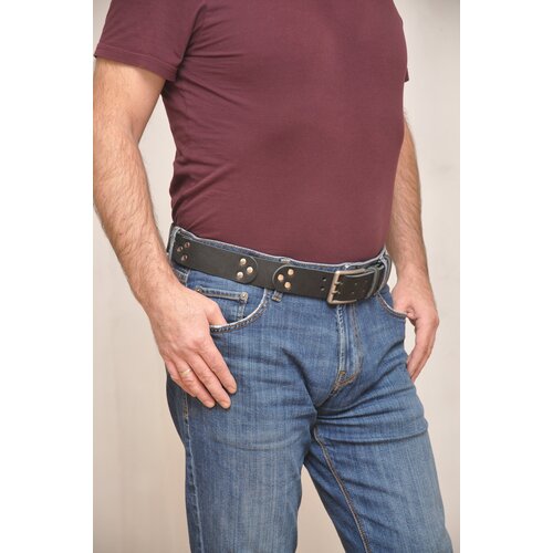 фото Ремень натуральная кожа, металл, длина 210 см., черный kozhedub