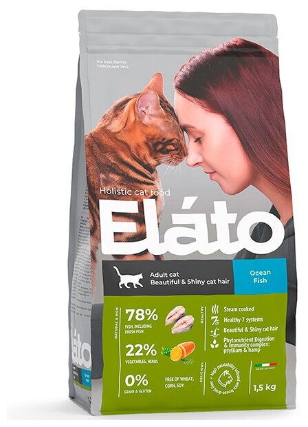 Корм для кошек Elato с рыбой для красивой шерсти 1,5 кг - фотография № 5