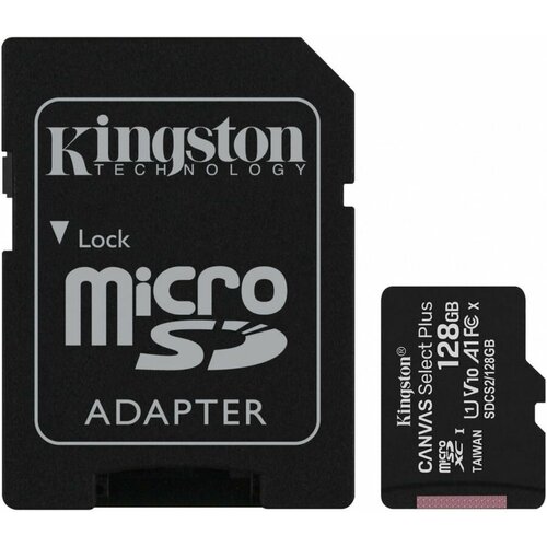 Карта памяти microSDXC UHS-I U1 Kingston Canvas Select Plus 128 ГБ, 100 МБ/с, Class 10, SDCS2/128GB, 1 шт, переходник SD комплект 5 штук карта памяти kingston canvas select plus microsdxc uhs i sdcs2 64gbsp