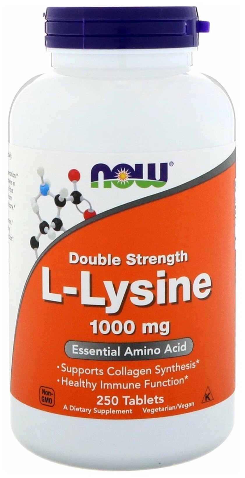 Таблетки NOW L-Lysine, 1000 мг, 250 шт.