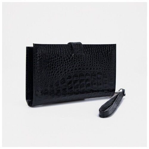 фото Кошелёк женский на кнопке, цвет чёрный кайман