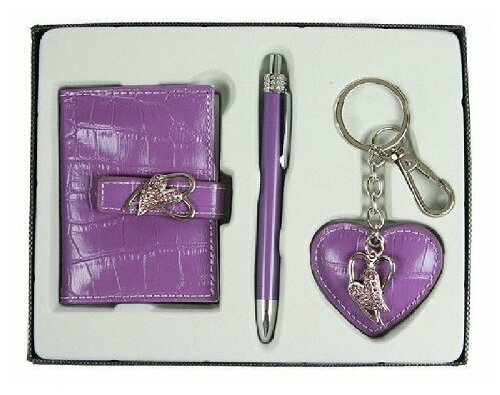 Подарочный набор "Сиреневое сердце": ручка, визитница, брелок