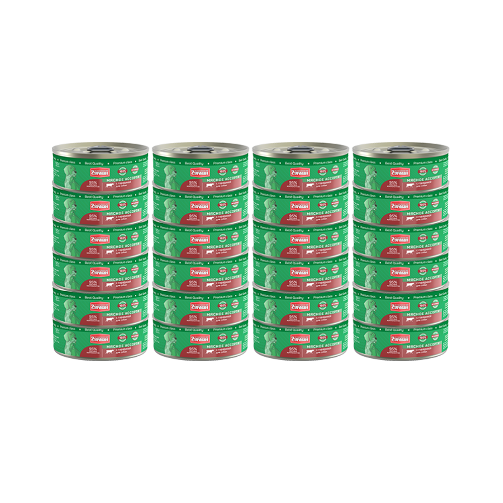 Четвероногий Гурман Консервы для щенков, мясное ассорти с говядиной, 340 г - фото №2
