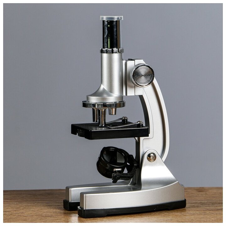 Микроскоп "Исследование", кратность увеличения 600х, 300х, 100х, с подсветкой, серебристый