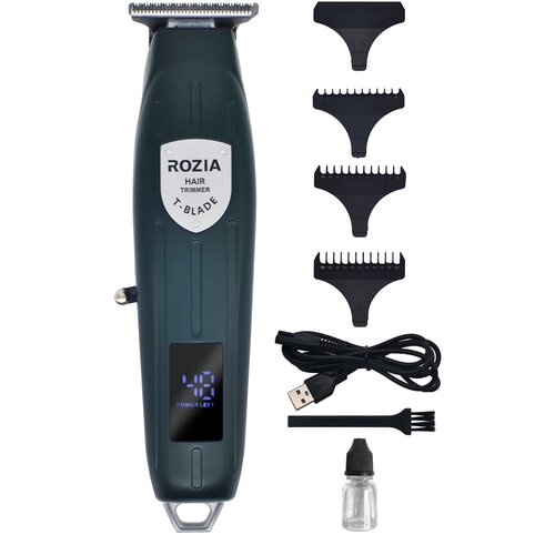 Профессиональная машинка для стрижки волос Rozia Pro , Триммер для бороды и усов RoziaPro , для мужчин, уход, с LED дисплеем, зеленый, UP+