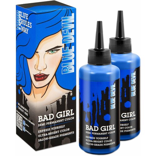 Оттеночный тоник бальзам для волос Bad Girl (пигмент прямого действия) Blue devil, синий, 2 флакона + перчатки оттеночный бальзам для волос bad girl mad orange 150мл