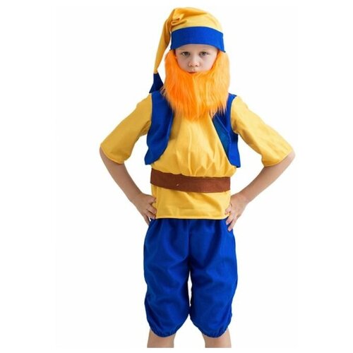 фото Карнавальный костюм "гном в жилете", колпак, борода, кофта, набивной живот, пояс, бриджи, 5-7 лет, рост 122-134 см бока