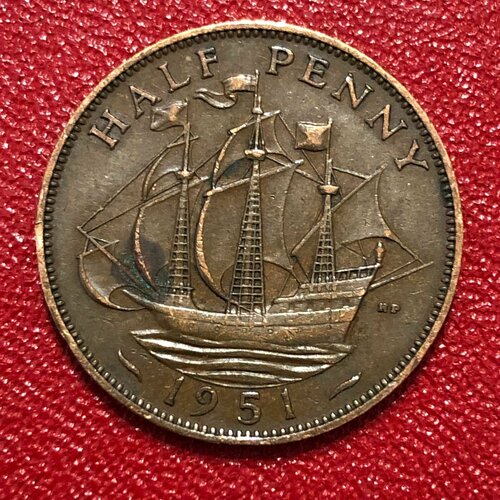 Монета Великобритания 1/2 Пенни 1951 год #3 монета великобритания 1 пенни 1935 года георг 5 3