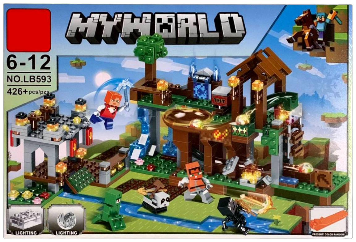 Конструктор Майнкрафт Игрушка Minecraft My World набор "Сражение в деревне" 426 деталей с led подсветкой