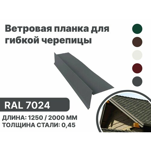 Ветровая (фронтонная) планка для мягкой кровли RAL-7024 2000мм 4шт ветровая фронтонная планка для мягкой кровли ral 7024 2000мм 4шт