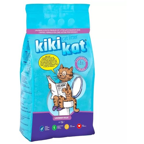 Бентонитовый наполнитель для кошачьего туалета "KikiKat" комкующийся с ароматом "Лаванда" 5 л.