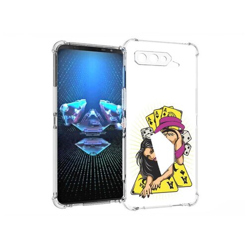 Чехол задняя-панель-накладка-бампер MyPads нарисованная девушка с игровыми картами для Asus ROG Phone 5 (1) противоударный