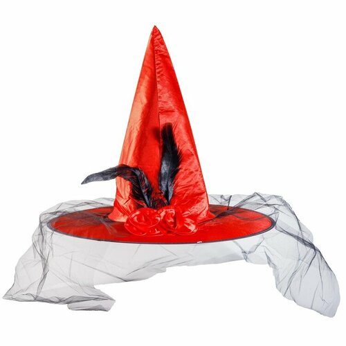 Шляпа ведьмы перо/вуаль красная 42см/G воздушные шарики весёлая затея размер 13 80 см в ассортименте 8 шт