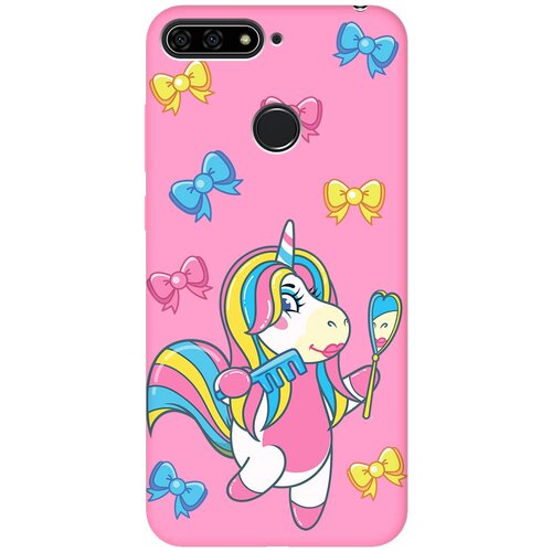 Матовый чехол Lady Unicorn для Honor 7C Pro / Huawei Y7 Prime (2018) / Nova 2 Lite / Хонор 7С Про / Хуавей У7 Про (2018) с 3D эффектом розовый силиконовый чехол на honor 7c pro huawei y7 prime 2018 nova 2 lite хонор 7с про хуавей у7 про 2018 с принтом кот с разноцветными глазами