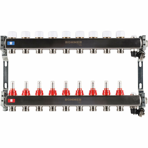 Коллектор из нержавеющей стали Rommer RMS 1201 с расходомерами, 9 вых.