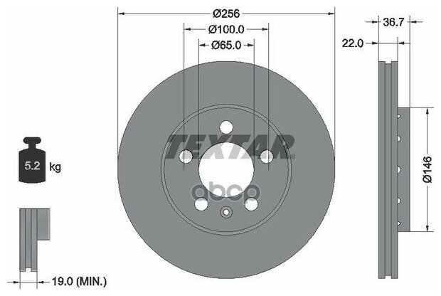 Диск Тормозной A1 (8x1 8xk) 05/10 - | A1 Sportback (8xa 8xf) 09/11 - Textar арт. 92082205