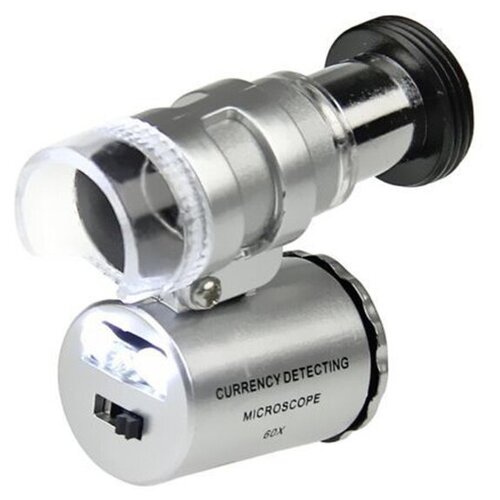 Микроскоп 60x мини, с подсветкой (2 LED) и ультрафиолетом (9882)