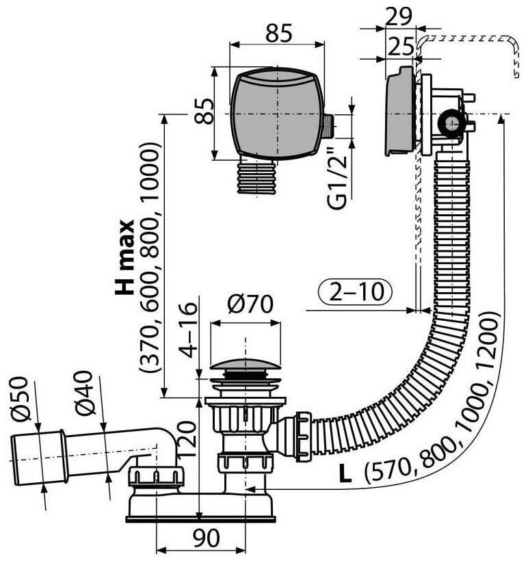 Сифон для ванны AlcaPlast A508CKM - фотография № 3