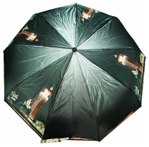 Мини-зонт Rainbrella, автомат, 3 сложения, купол 105 см, 9 спиц, система «антиветер», чехол в комплекте, для женщин, коричневый, черный